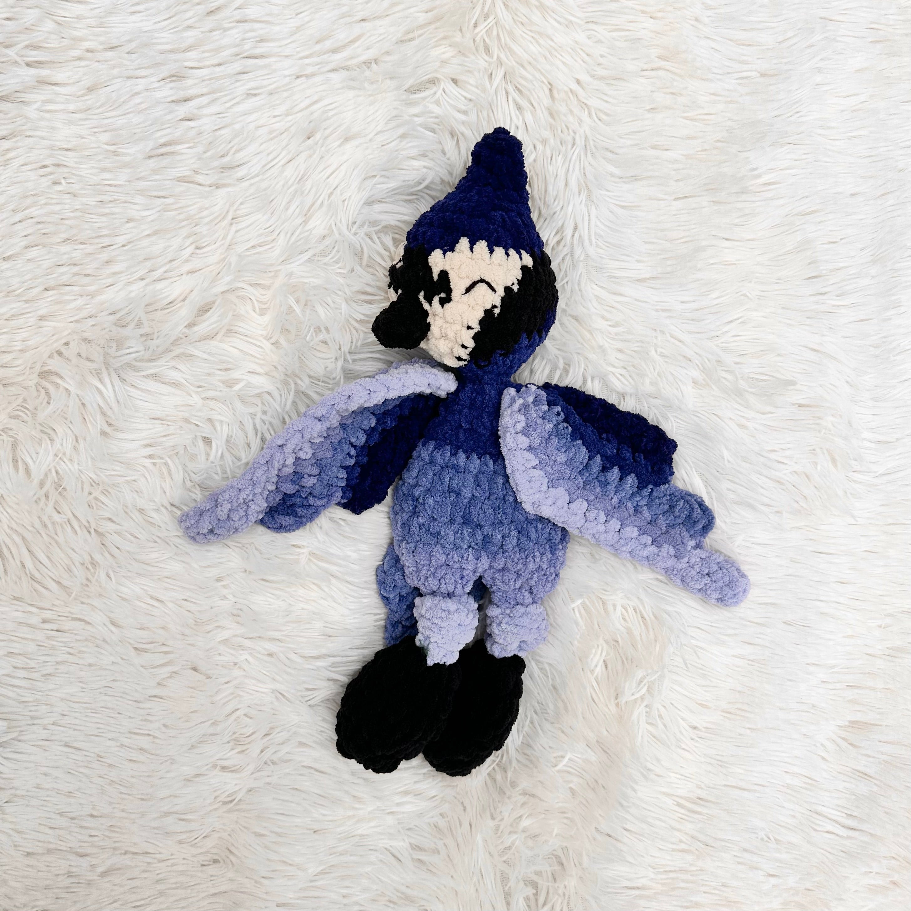 Ombré Blue Jay Plushie Snuggler | Crocheted Bird Stuffie