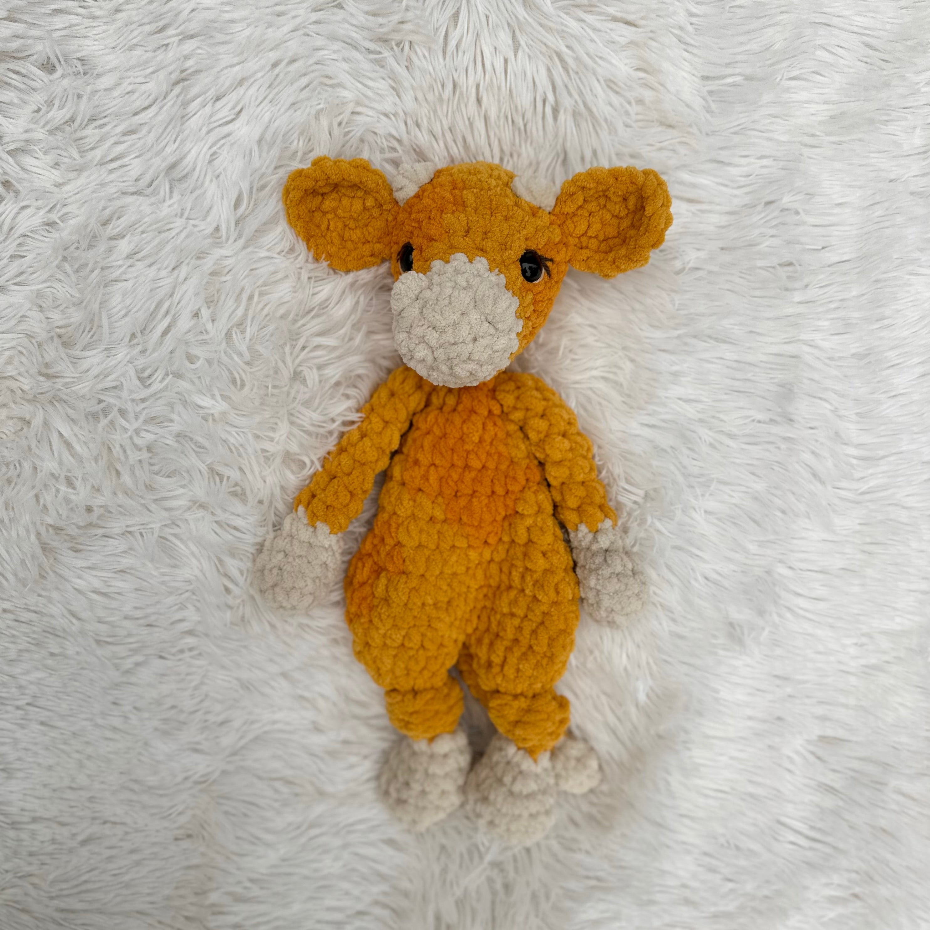 Cow Plushie Snuggler | Crocheted Stuffie | Lovey | Colorful Cow | Lemon Cow | Whimsical