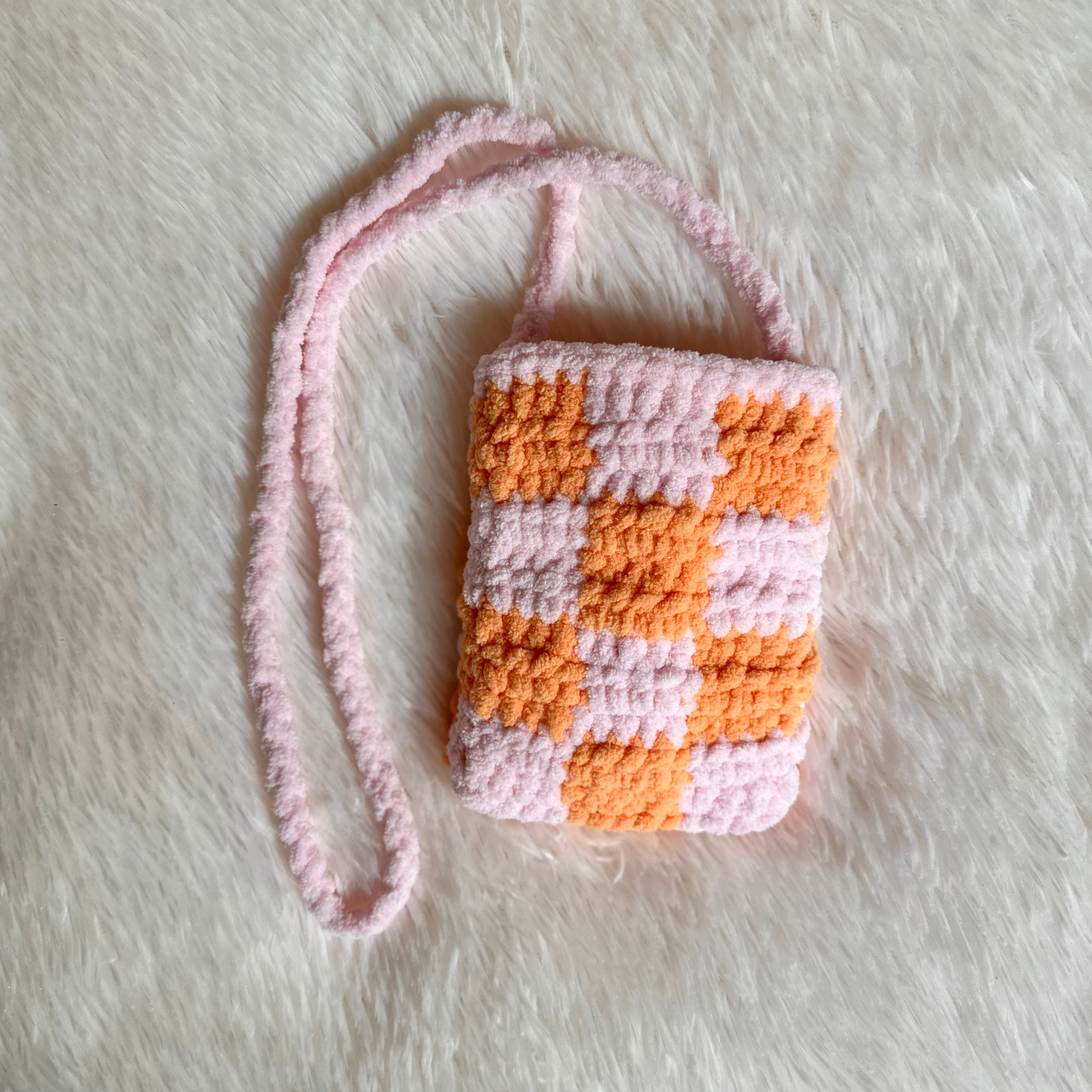 Crocheted Checkered Phone Bag | Purse | Small Bag | Phone Holder | Checks | Checkers