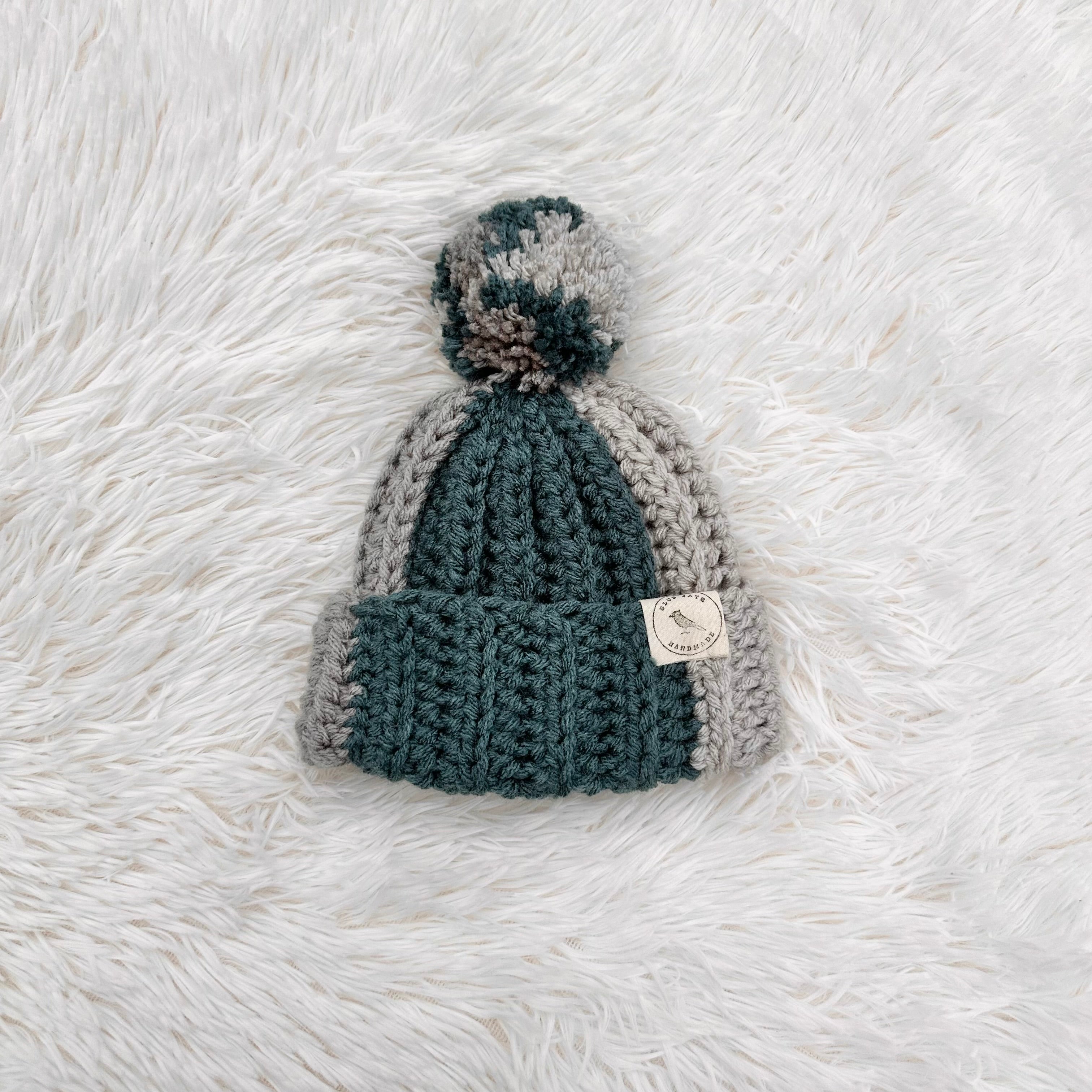 3-6 Months Baby Beanie With Pom Pom | Crocheted Warm Winter Hat