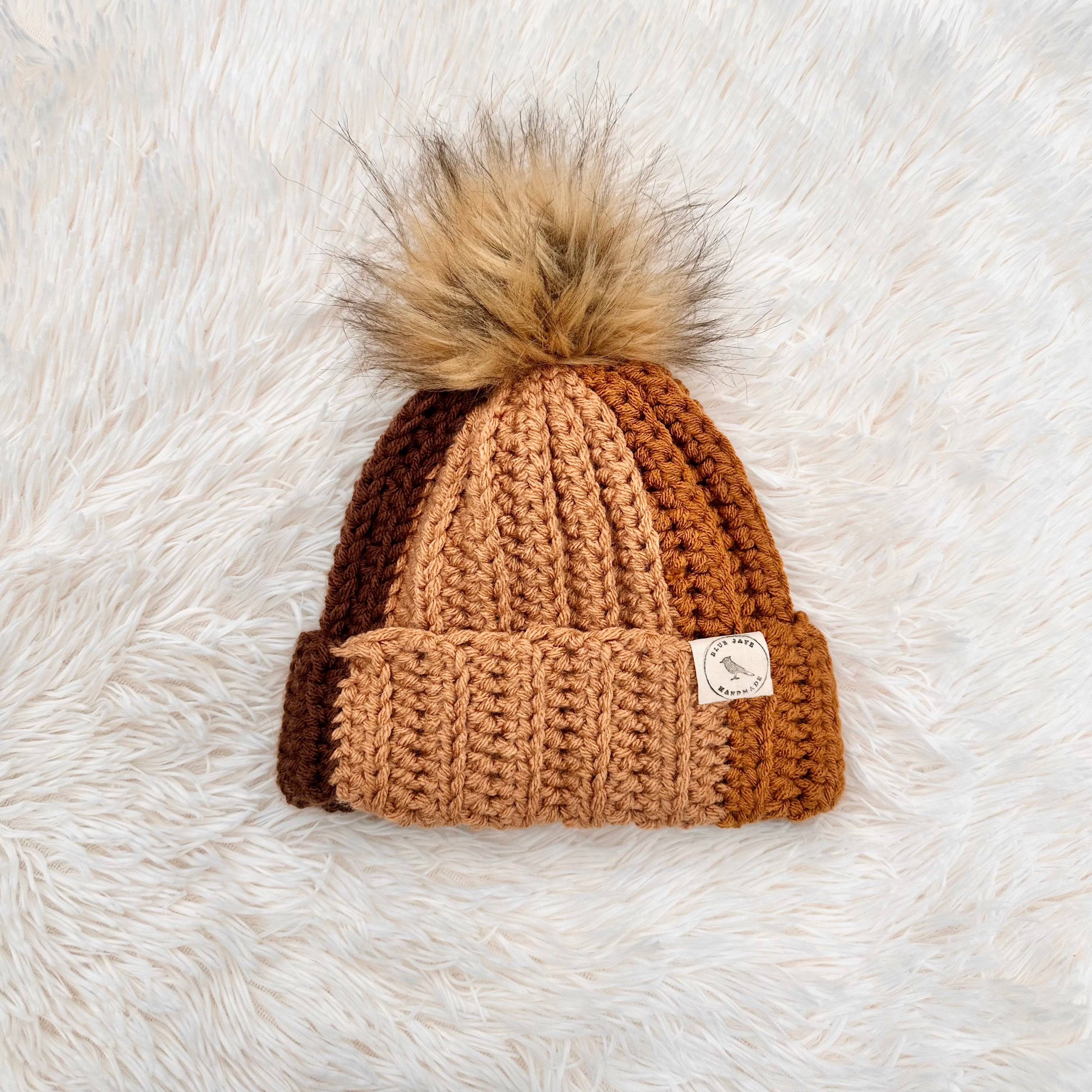 Toddler Size Beanie With Faux Fur Pom (Removable) | Crocheted Warm Winter Hat