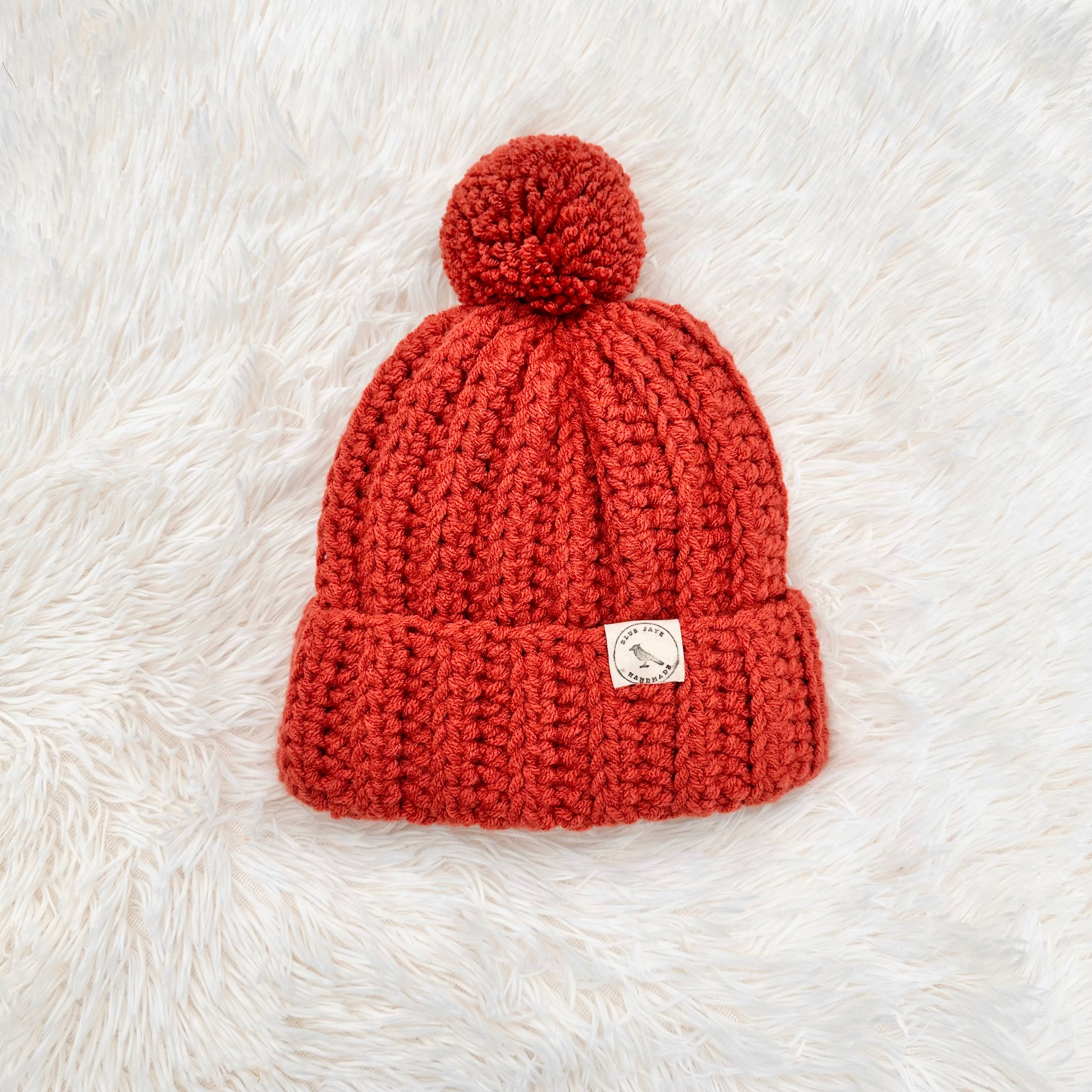 Child Size Beanie With Pom Pom | Crocheted Warm Winter Hat