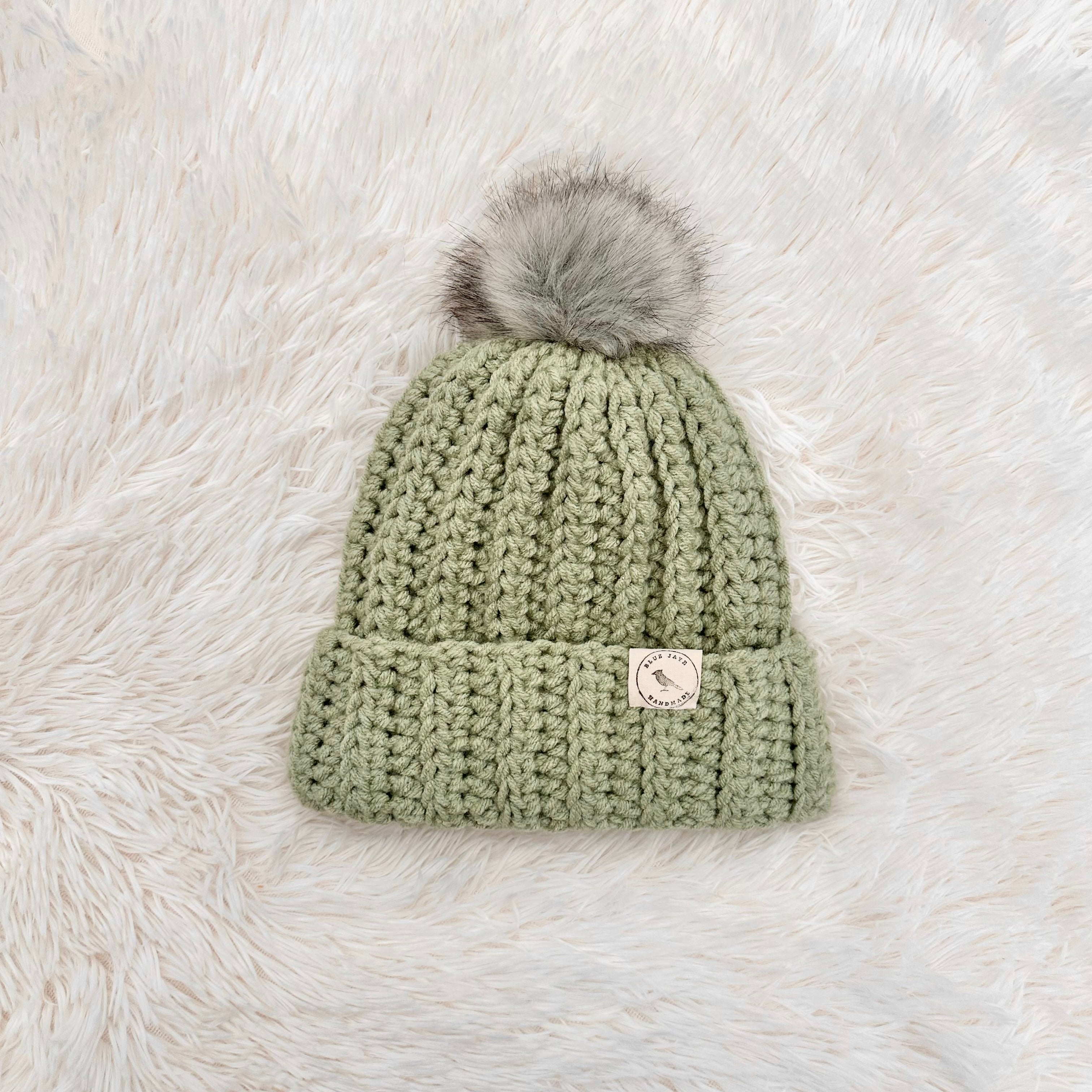 Child Size Beanie With Faux Fur Pom (Removable) | Crocheted Warm Winter Hat