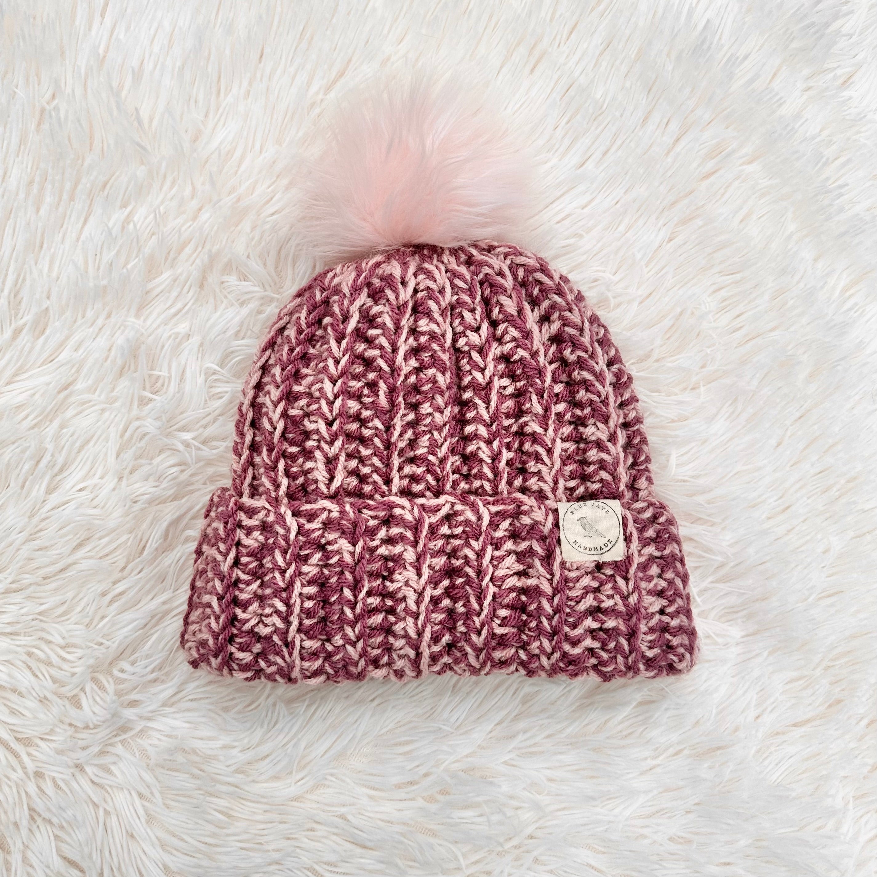 Adult Size Beanie With Faux Fur Pom (Removable) | Crocheted Warm Winter Hat