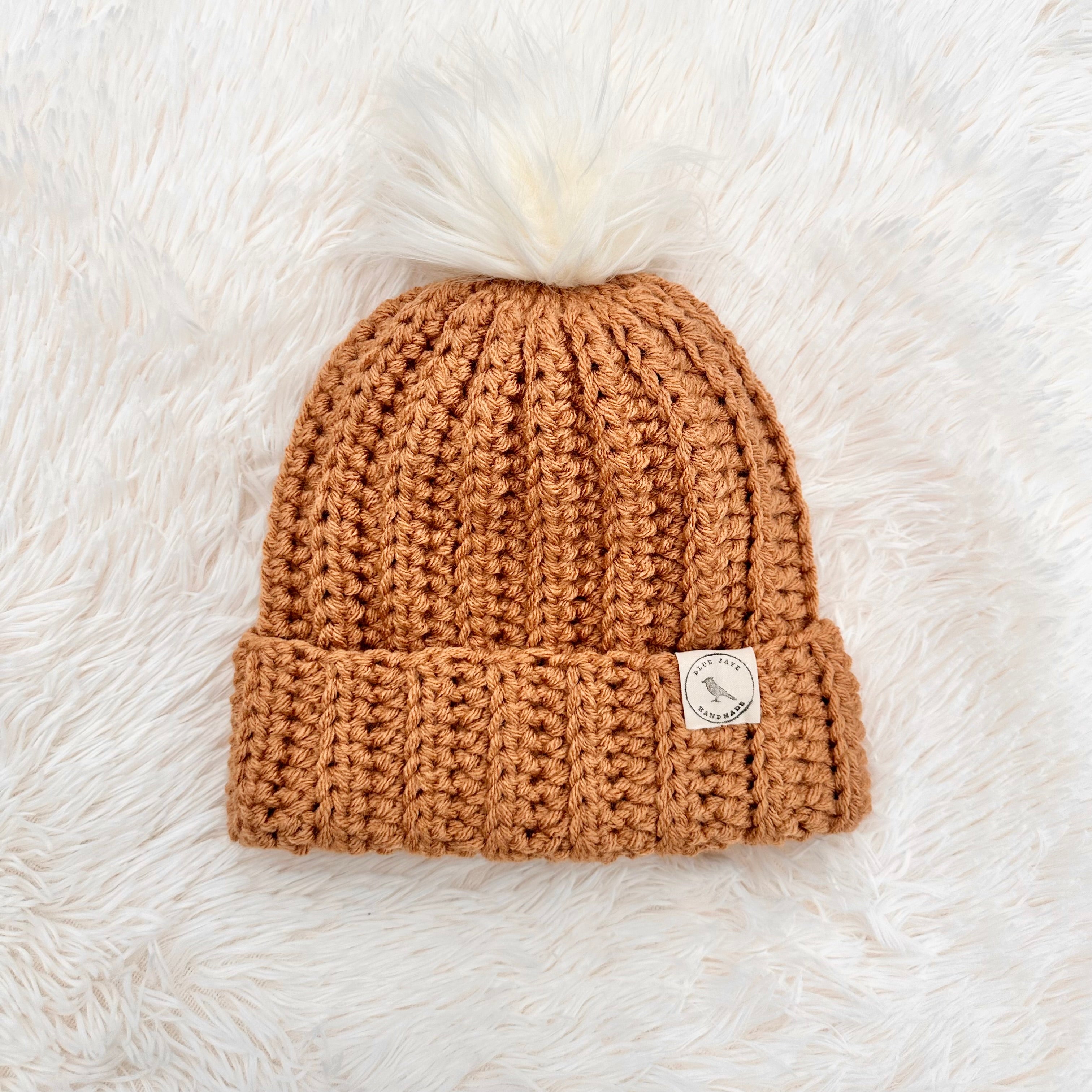 Adult Size Beanie With Faux Fur Pom (Removable) | Crocheted Warm Winter Hat