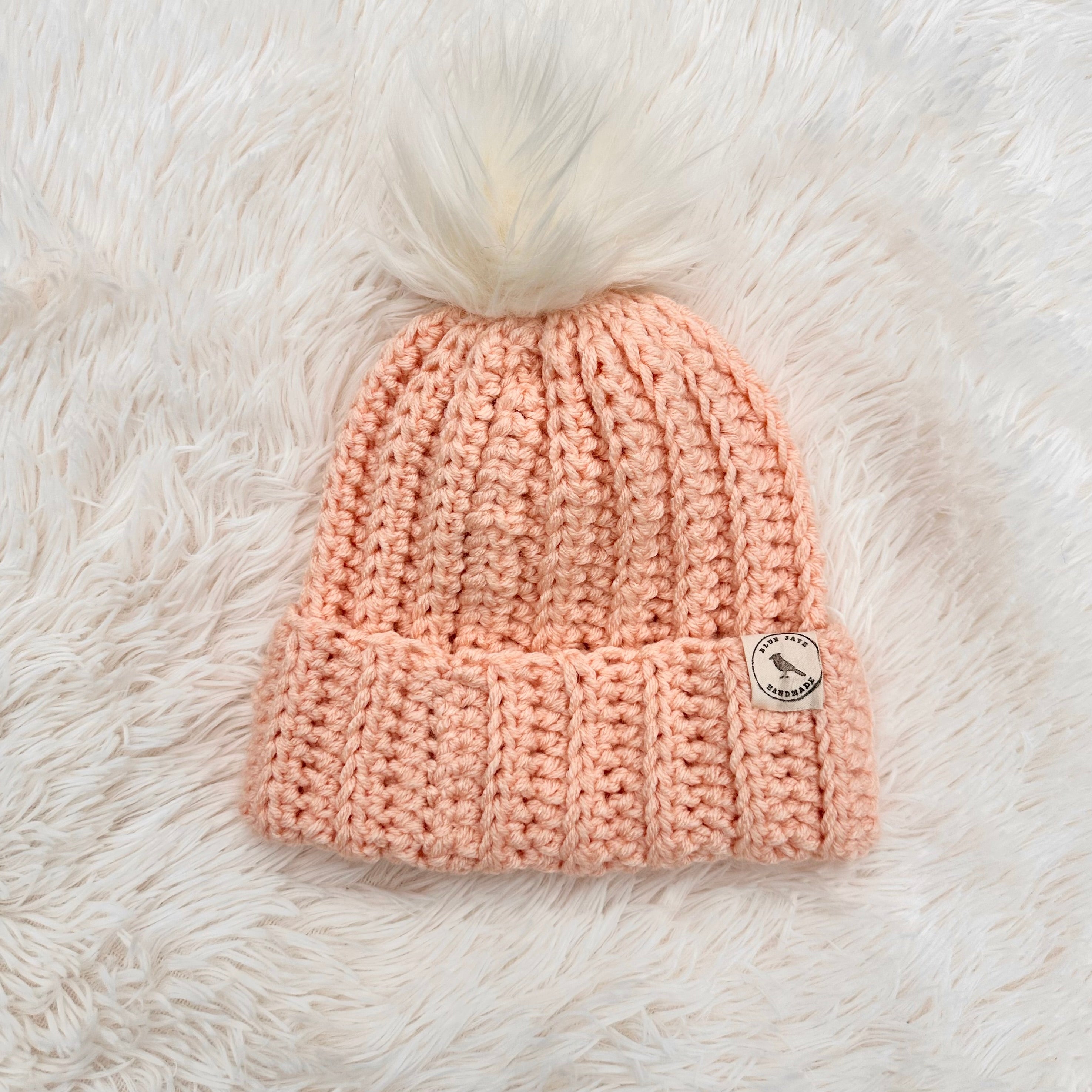Adult Size Beanie With Faux Fur Pom (Removable) | Crocheted Warm Winter Hat