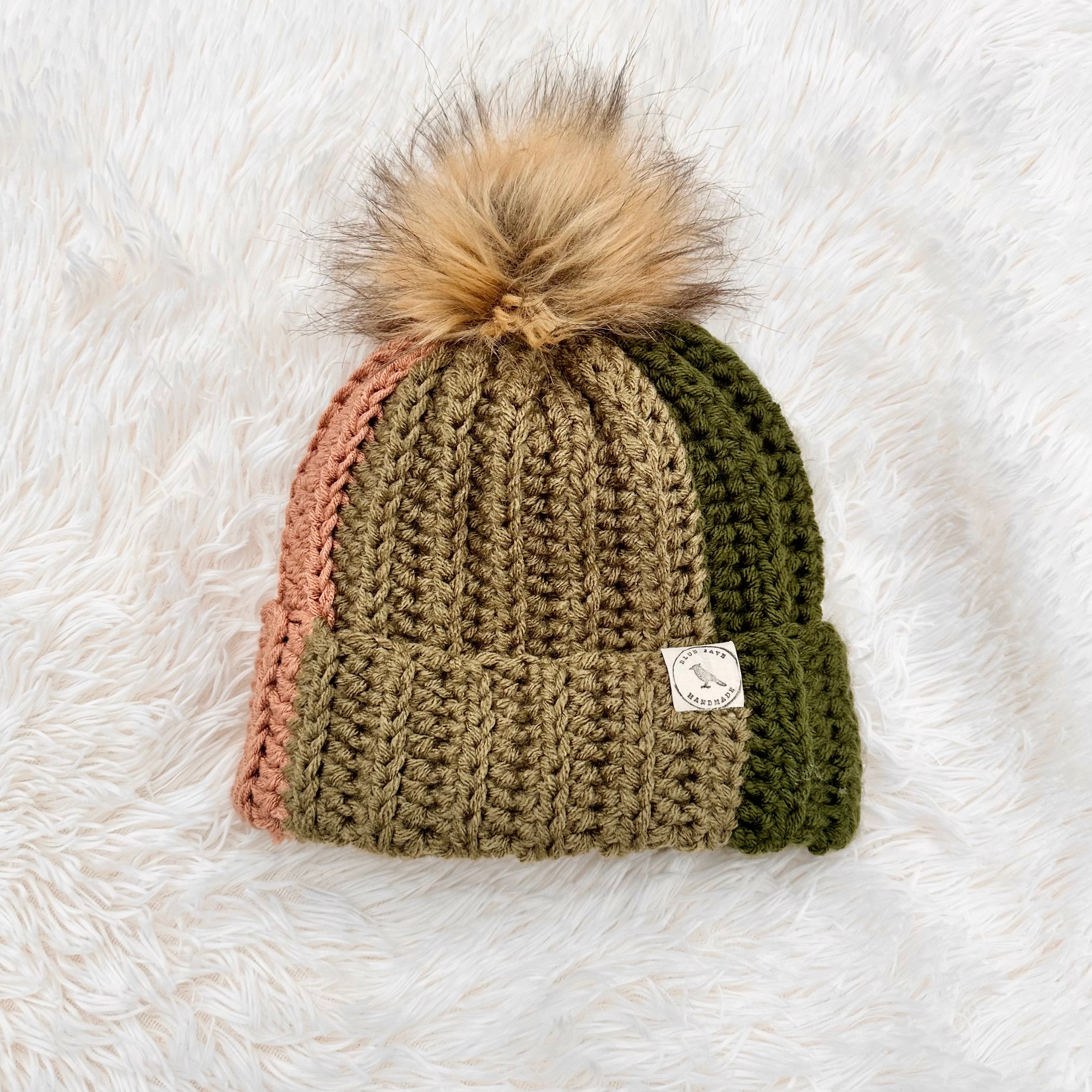 Adult Size Beanie With Faux Fur Pom (Removable) | Crocheted Warm Winter Hat