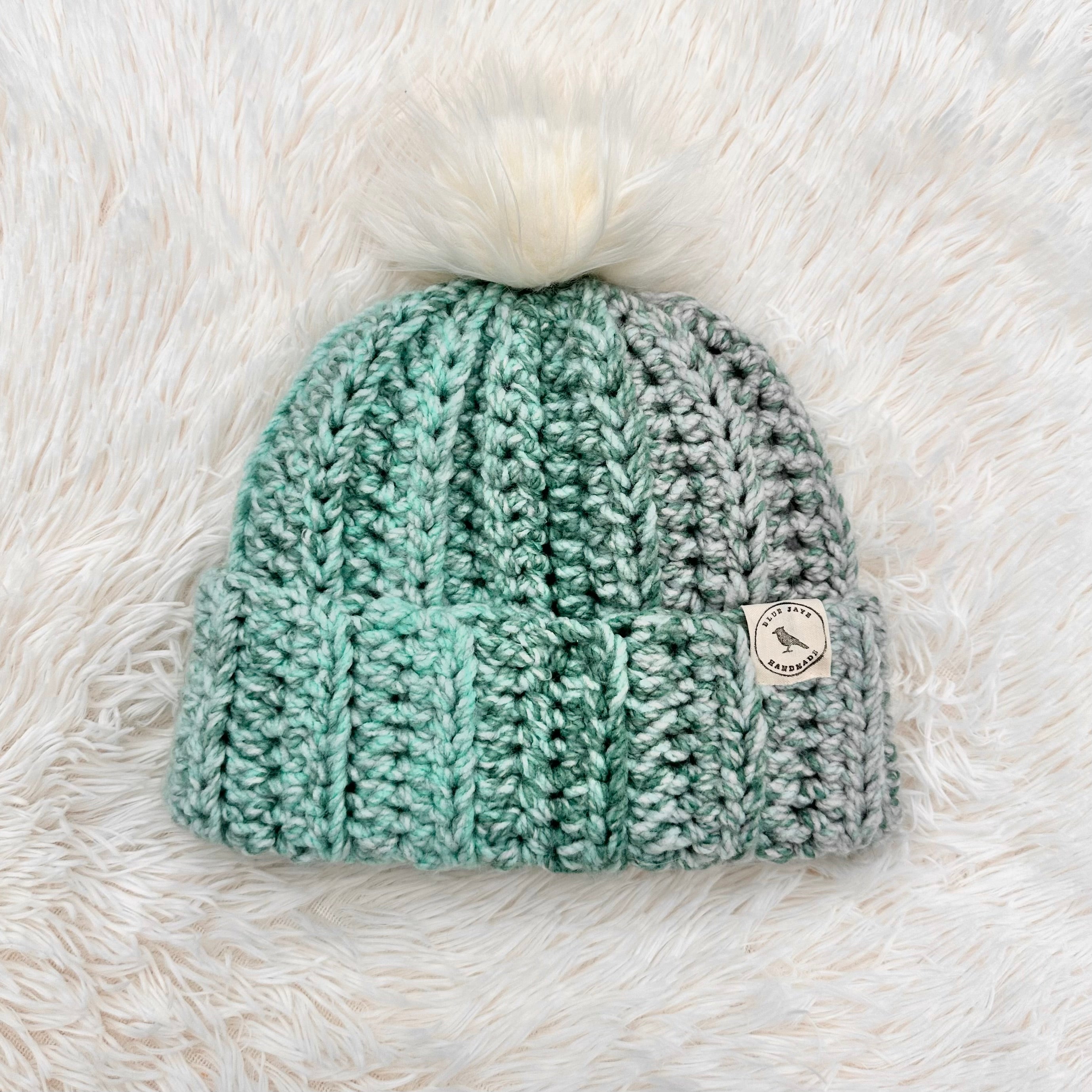 Adult Size Beanie With Faux Fur Pom (Removable) | Crocheted Warm Winter Hat
