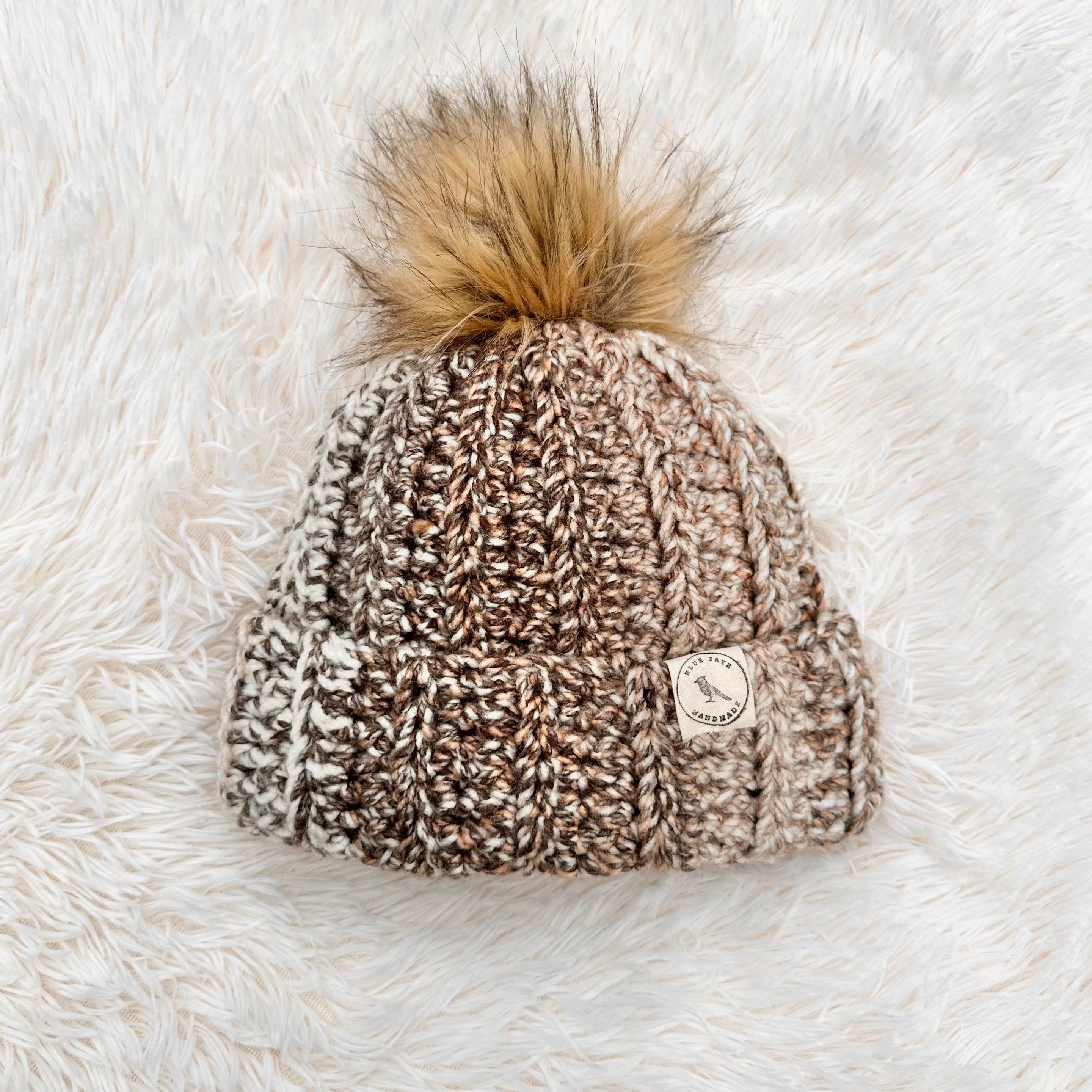 Adult Size Beanie With Faux Fur Pom (Removable) | Crocheted Warm Winter Hat