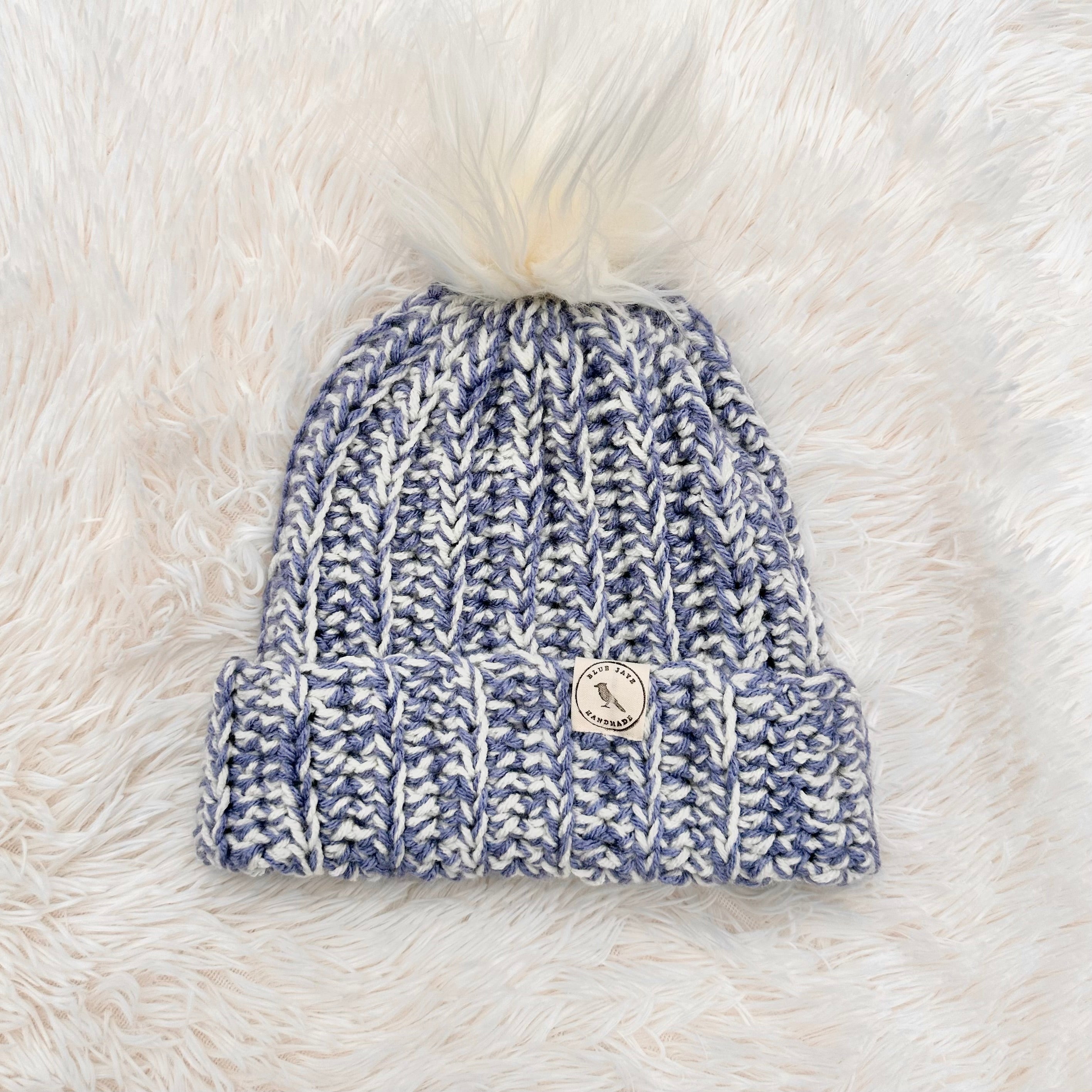 Adult Size Beanie With Faux Fur Pom (Removable) | Crocheted Warm Winter Hat