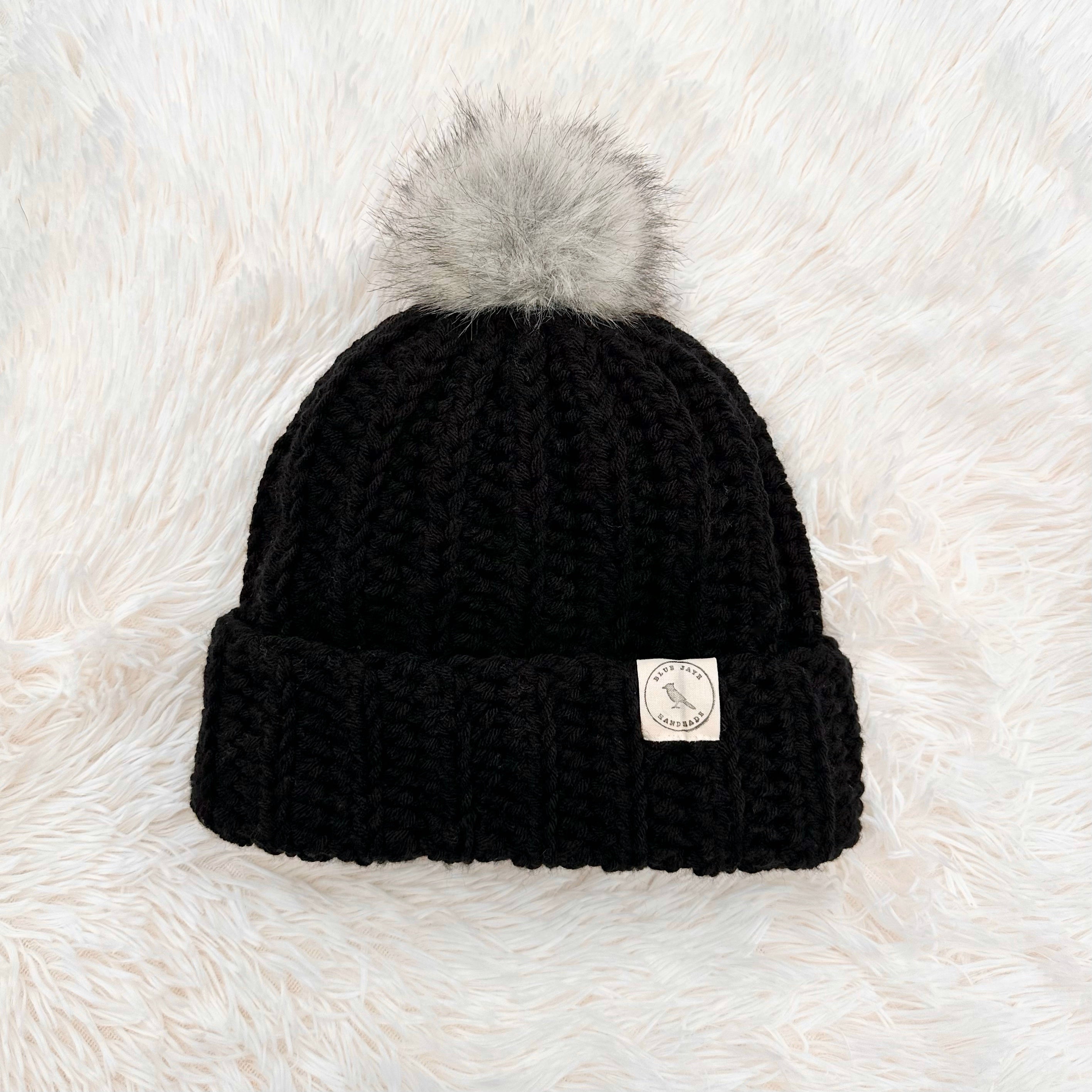 Adult Size Beanie With Faux Fur Pom (Removable) | Crocheted Warm Winter Hat