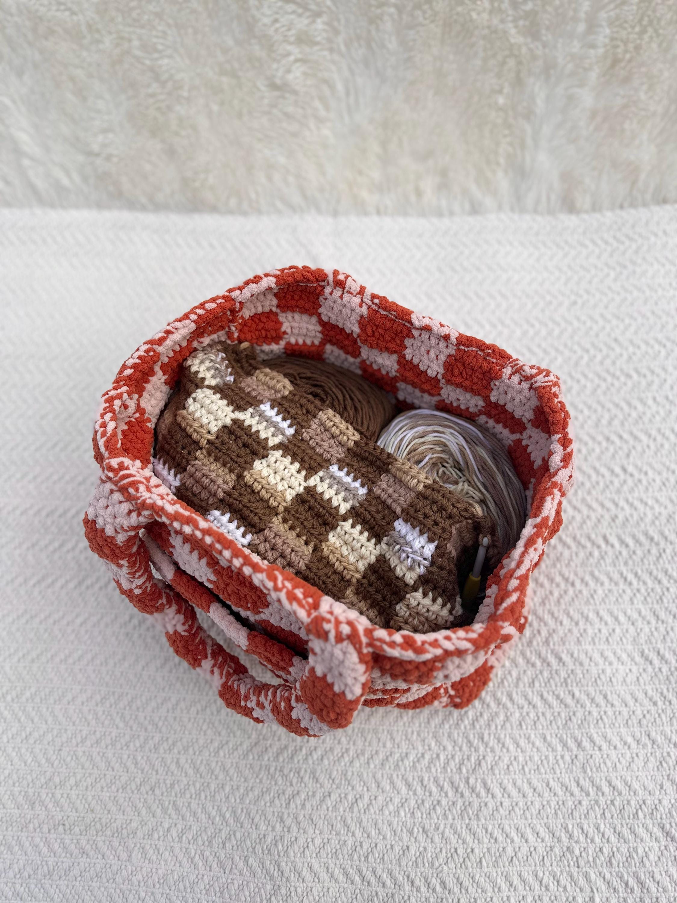 Checkered Tote Crochet Pattern | Customizable Tote Bag | Checkered Tote | Checks | Crochet Bag Pattern