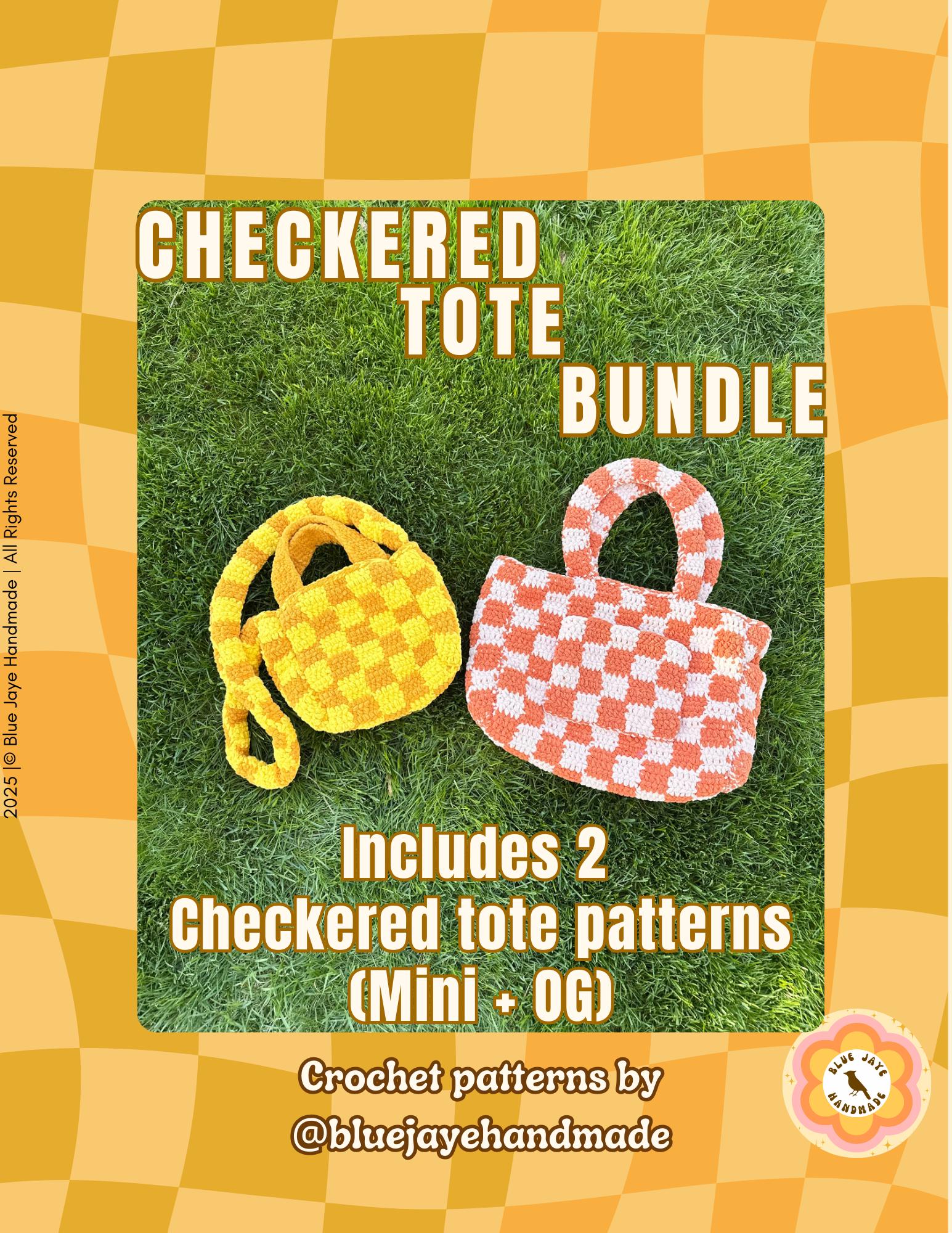 Checkered Tote Crochet Pattern Bundle | Includes 2 Patterns | Customizable Tote Bag | Checkered Tote | Checks | Crochet Bag Pattern
