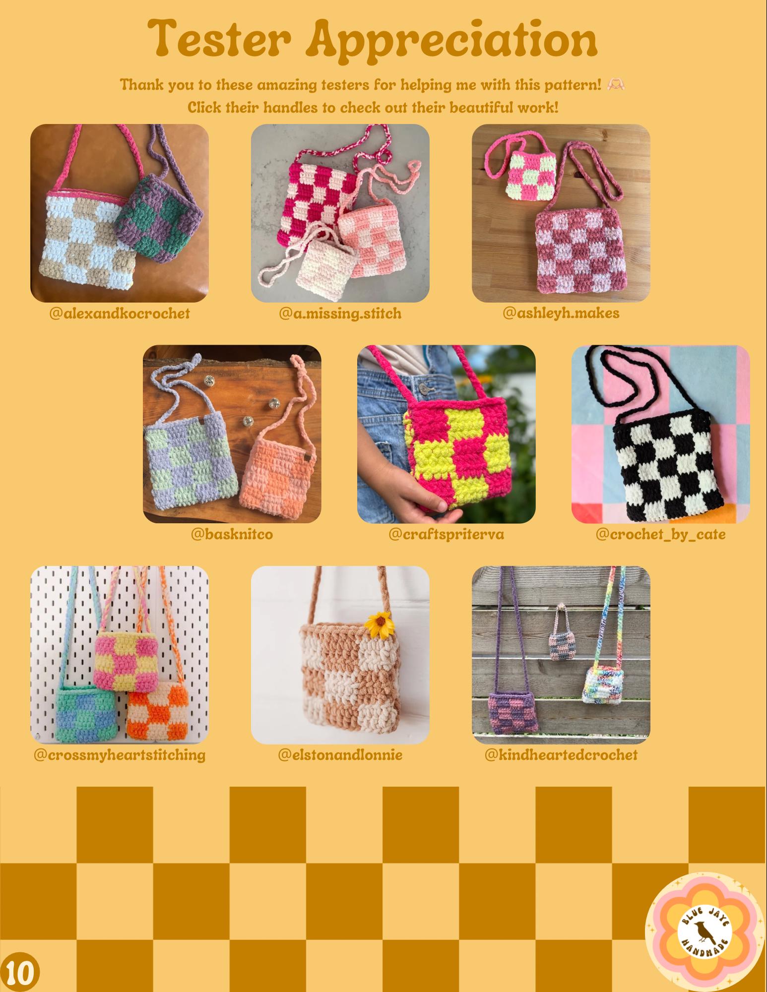 Bitty Checkered Bag Crochet Pattern | 3 Sizes + Phone Bag | Customizable Tote Bag | Checkered Bag | Tote | Checks | Crochet Bag Pattern |