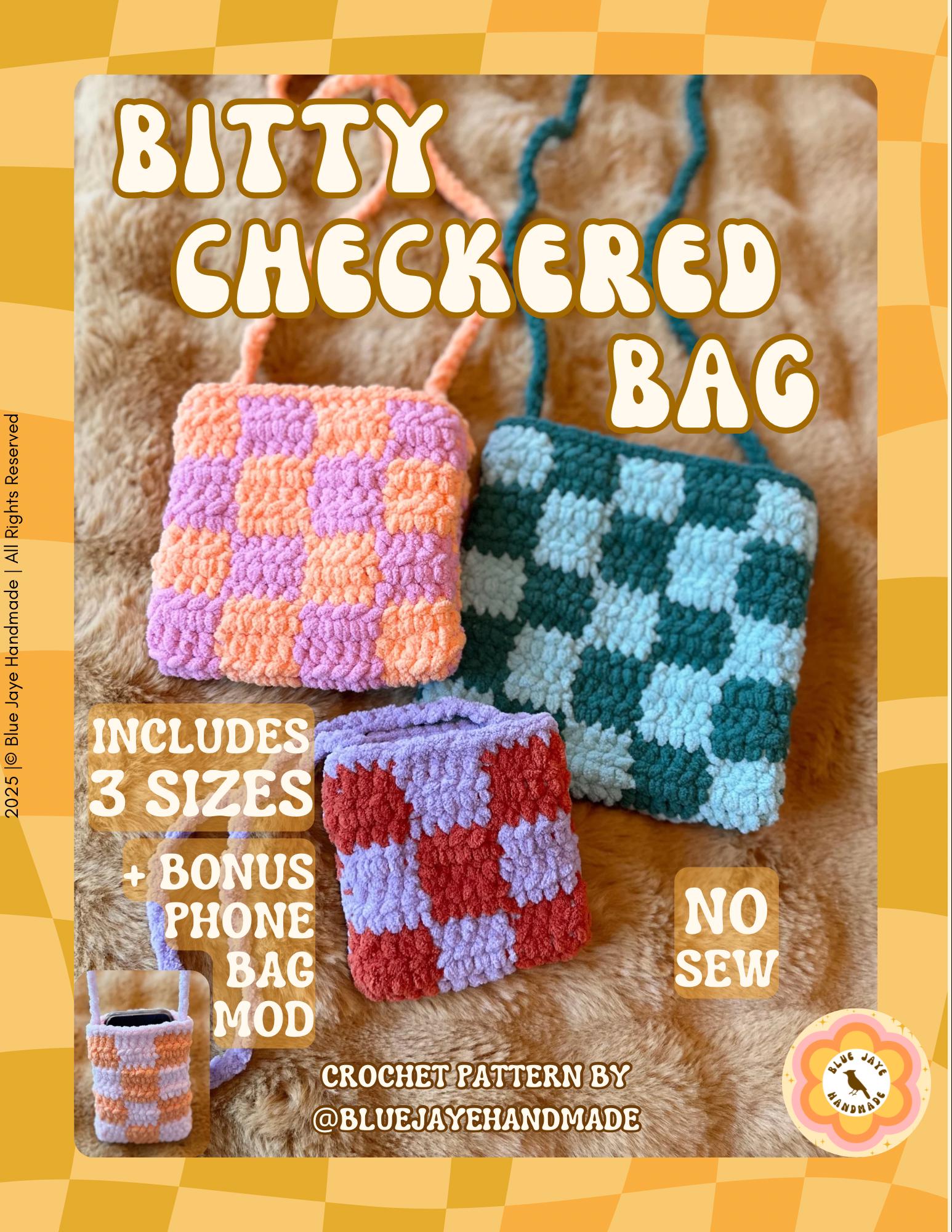 Bitty Checkered Bag Crochet Pattern | 3 Sizes + Phone Bag | Customizable Tote Bag | Checkered Bag | Tote | Checks | Crochet Bag Pattern |