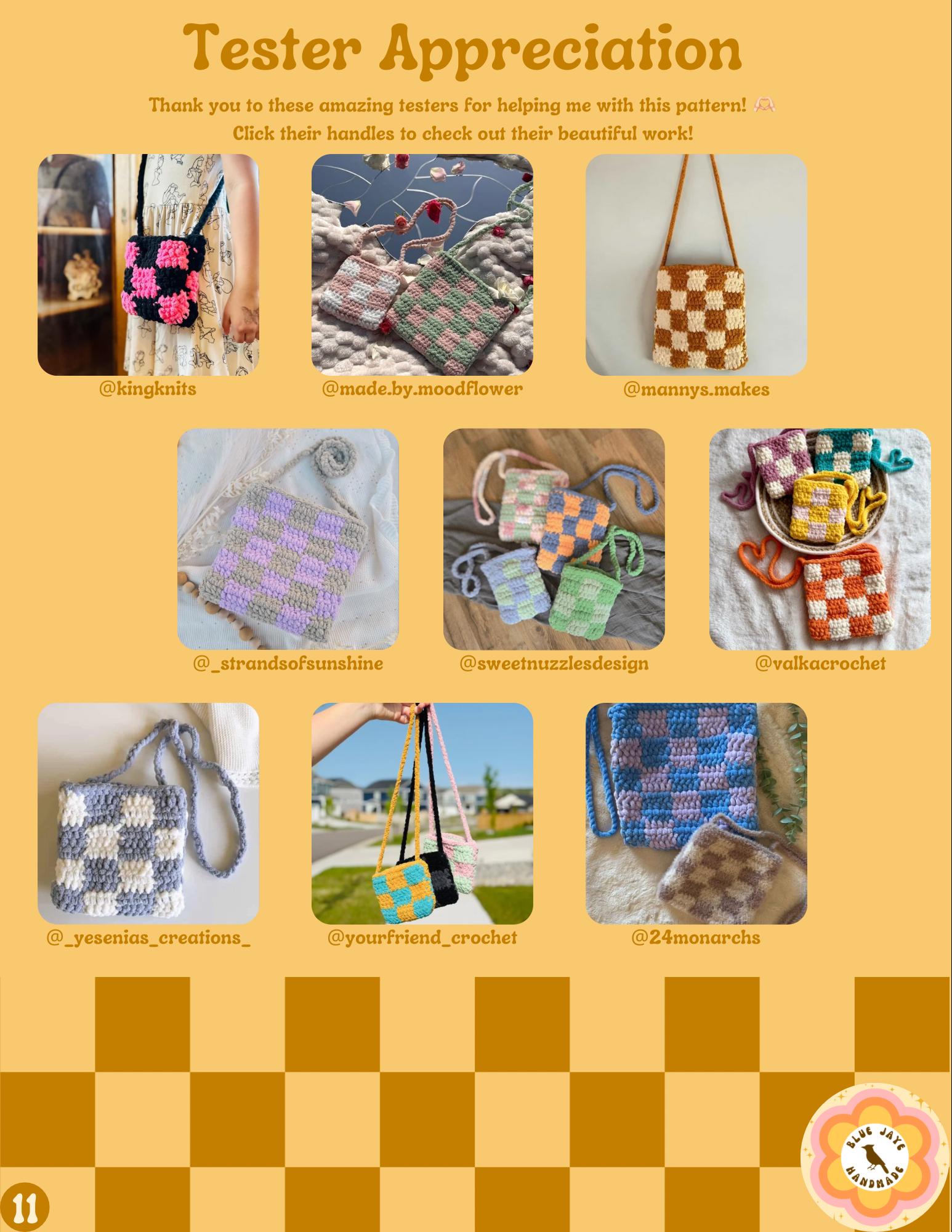 Bitty Checkered Bag Crochet Pattern | 3 Sizes + Phone Bag | Customizable Tote Bag | Checkered Bag | Tote | Checks | Crochet Bag Pattern |