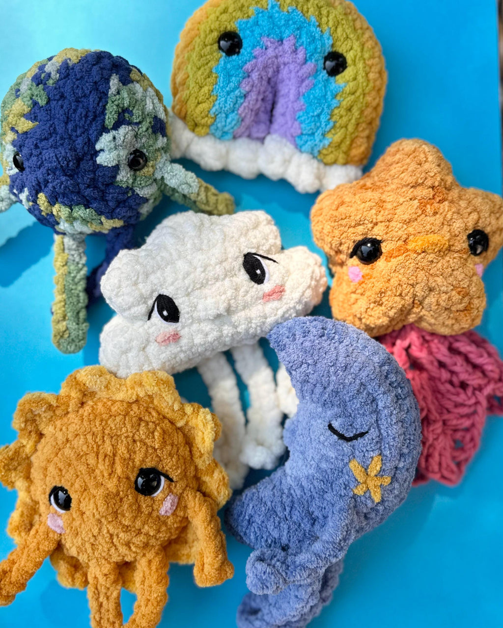 Mini Sky Friends Crochet Pattern Bundle | 6 Patterns Included | Sun | Moon | Earth | Star | Rainbow | Cloud | Whimsical Crochet | Amigurumi