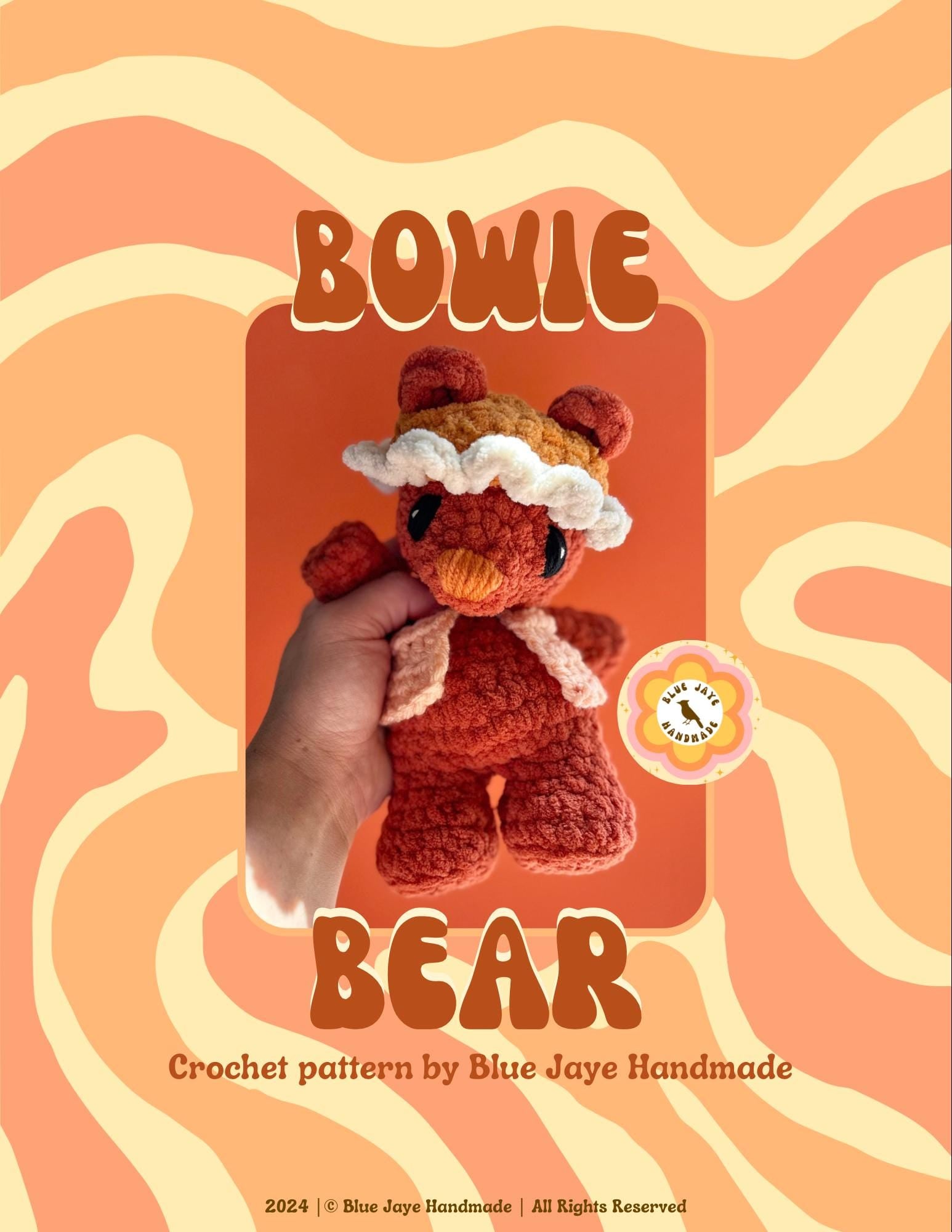 Bowie Bear Crochet Pattern With Accessories | Groovy Bear Amigurumi | Whimsical Crochet | Cottage Core Crochet Pattern