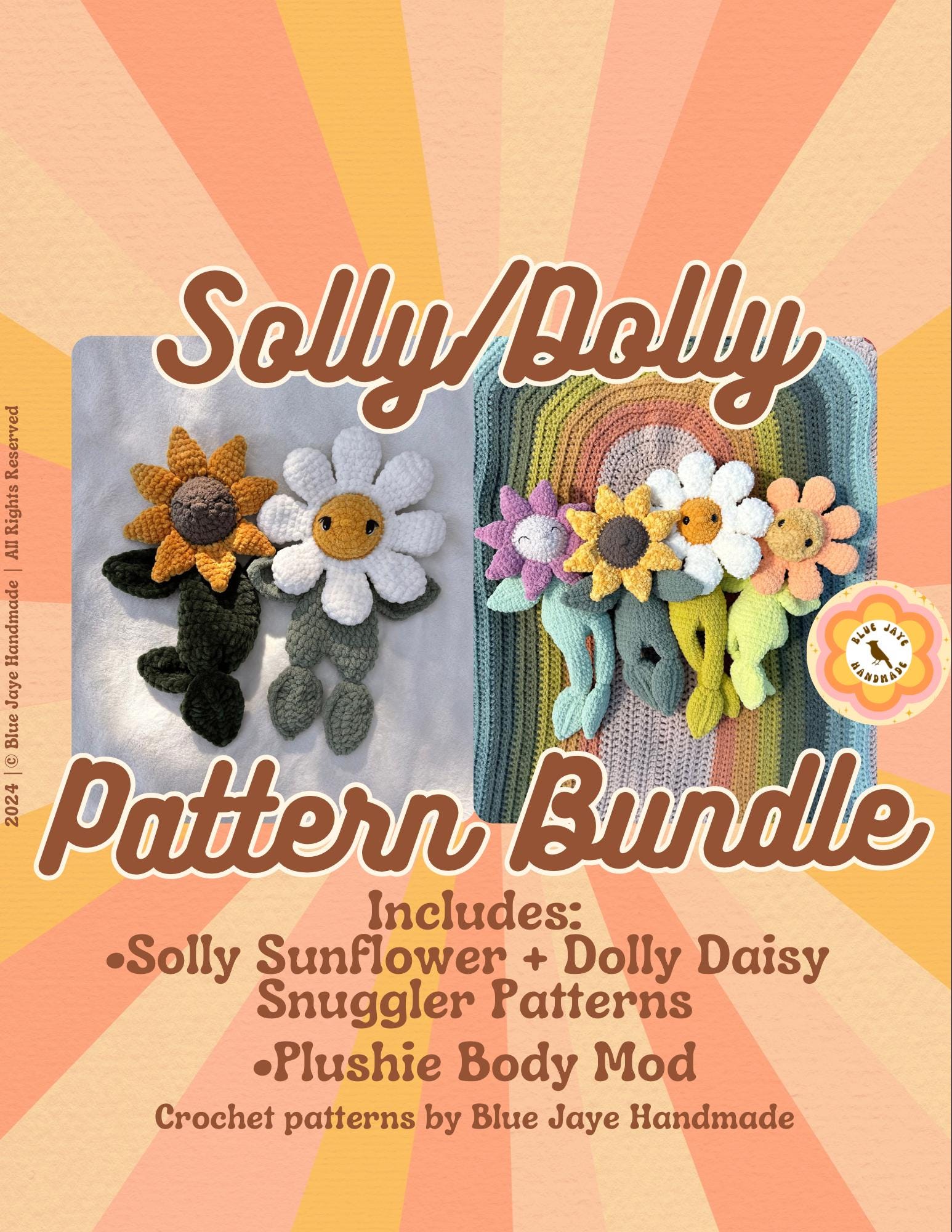 Solly/Dolly Pattern Bundle | Includes Solly Sunflower, Dolly Daisy, and Plushie Body Mod | Flower Plushie | Snuggler | Whimsical