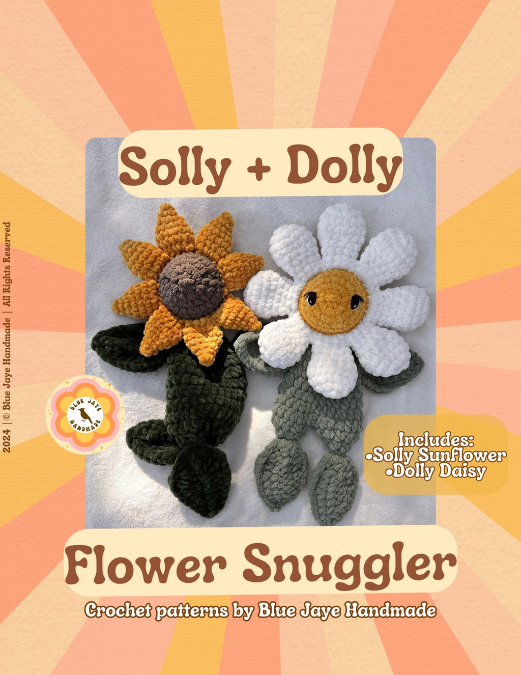 Solly and Dolly Flower Snuggler Crochet Pattern | Sunflower Daisy Snuggler Lovey Amigurumi Pattern | Whimsical Flower Crochet Pattern